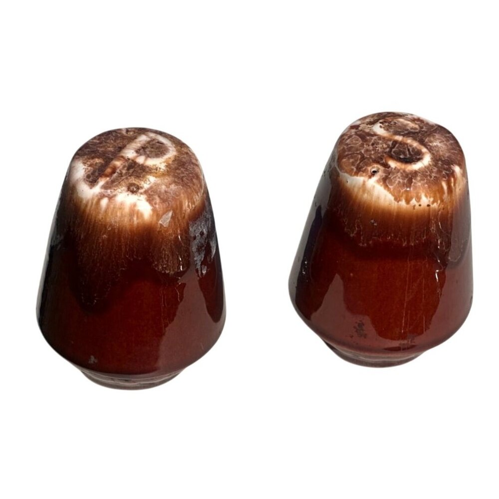 Salt Pepper Shaker Set Brown Drip House and Garden Mirror Glaze Stopper